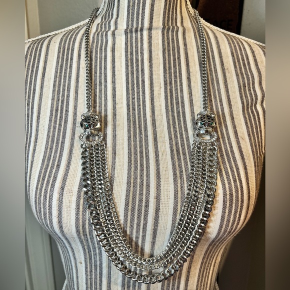 Silver Tone chain layered leopard statement
necklace - Picture 3 of 9